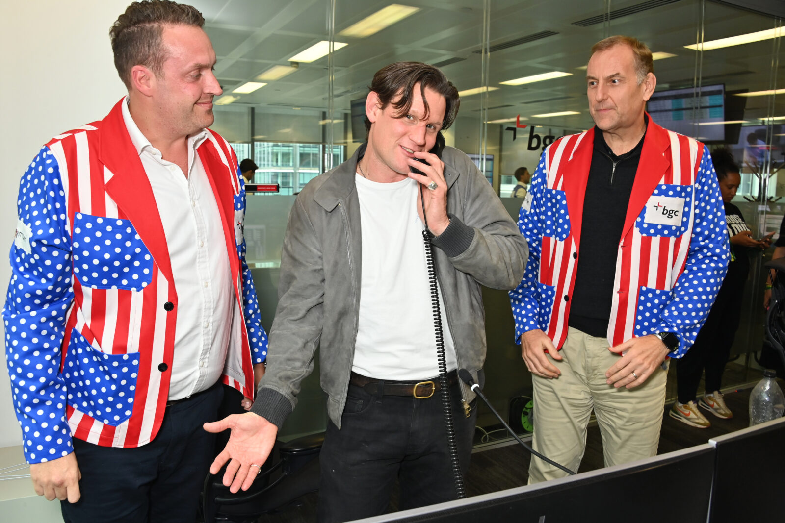 LONDON, ENGLAND - SEPTEMBER 11: Matt Smith (C) and BGC traders attend the BGC Group Charity Day on behalf of Choose Love, raising millions for good causes in memory of BGC's colleagues lost on 9/11, on September 11, 2023 in London, England. Pic Credit: Dave Benett